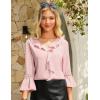 imageGRACE KARIN Womens V Neck Ruffle Tops 34 Sleeve Tops Business Casual Blouses Dressy Shirts Lace Patchwork ShirtsLight Pink
