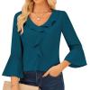 imageGRACE KARIN Womens V Neck Ruffle Tops 34 Sleeve Tops Business Casual Blouses Dressy Shirts Lace Patchwork ShirtsPeacock Blue