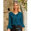 imageGRACE KARIN Womens V Neck Ruffle Tops 34 Sleeve Tops Business Casual Blouses Dressy Shirts Lace Patchwork ShirtsPeacock Blue