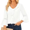 imageGRACE KARIN Womens V Neck Ruffle Tops 34 Sleeve Tops Business Casual Blouses Dressy Shirts Lace Patchwork ShirtsWhite