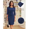 imageGRACE KARIN Work Dresses for Women 2025 34 Sleeve Sheath Business Dress Ruched Bodycon Office Cocktail DressNavy Blue
