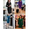 imageGRACE KARIN Work Dresses for Women 2025 Long Sleeve Business Dress Elegant Wrap Church Office Sheath Dress with PocketsBlue Green
