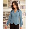 imageGRACE KARIN Work Shirts for Women Lantern Long Sleeve V Neck Blouse Button Down Elegant Business Office TopGrey Blue
