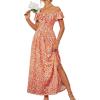 imageGRACE KARIN 2025 Womens Maxi Dresses Summer Off Shoulder Floral Dress Ruffle Split Beach Flowy Boho Wedding Guest DressOrange Flower