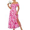 imageGRACE KARIN 2025 Womens Maxi Dresses Summer Off Shoulder Floral Dress Ruffle Split Beach Flowy Boho Wedding Guest DressRose Red