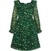 imageGRACE KARIN Girls Fall Dress Floral Long Sleeve Ruffle Square Neck Elastic Waist Tiered Layer Casual Dresses Size 512YDark Green