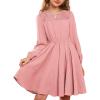 imageGRACE KARIN Girls Fall Dress Long Sleeve Midi with Lace Panels Twirl Skirt Elastic Waist for Holiday Party 614YLight Pink
