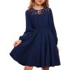 imageGRACE KARIN Girls Fall Dress Long Sleeve Midi with Lace Panels Twirl Skirt Elastic Waist for Holiday Party 614YNavy Blue