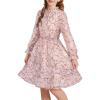 imageGRACE KARIN Girls Fall Long Sleeve Dress Formal Party Holiday Smocked Waist Midi Dresses 512YearsGray Pink Leaves