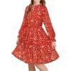imageGRACE KARIN Girls Fall Long Sleeve Dress Formal Party Holiday Smocked Waist Midi Dresses 512YearsRed Floral