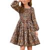 imageGRACE KARIN Girls Fall Long Sleeve Floral Square Neck Smock Tiered Casual Holiday Teen Dress Size 514Brown Floral