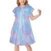 imageGRACE KARIN Girls Sequin Dress Short Flutter Sleeve Flare Silhouette Midi Dress with Hairbow 512YMermaid