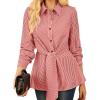 imageGRACE KARIN Peplum Tops for Women Tie Front Striped Button Down Shirt Collared Long Sleeve Business Casual Work Office BlouseRed
