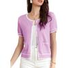 imageGRACE KARIN Short Sleeve Contrast Cardigan Sweaters for Women Summer Casual Striped Button Down Bolero ShrugLilac Purplewhite Edge