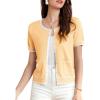 imageGRACE KARIN Short Sleeve Contrast Cardigan Sweaters for Women Summer Casual Striped Button Down Bolero ShrugYellowwhite Edge