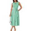 imageGRACE KARIN Women 2025 Summer Work Dress Sleeveless Tie Waist Elegant Party Cocktail A Line Flowy Midi Dresses with PocketsSage Green