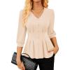 imageGRACE KARIN Women Business Casual Tops 2025 Fall Trendy Dressy Blouses 34 Sleeve Peplum Work Shirts V Neck Office OutfitsApricot