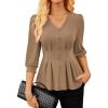 imageGRACE KARIN Women Business Casual Tops 2025 Fall Trendy Dressy Blouses 34 Sleeve Peplum Work Shirts V Neck Office OutfitsBrown