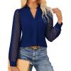 imageGRACE KARIN Women Business Casual Tops Sheer Lace Long Sleeve Blouses Work Office Pleated V Neck Shirt Fall Formal OutfitsBlue