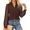 imageGRACE KARIN Women Business Casual Tops Sheer Lace Long Sleeve Blouses Work Office Pleated V Neck Shirt Fall Formal OutfitsCoffee