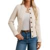 imageGRACE KARIN Women Cable Knit Button Up Sweater Crewneck Cropped Cardigan Early Fall Fashion Outfits 2025Apricot