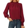 imageGRACE KARIN Women Dressy Long Sleeve Blouse2025 Fall Business Casual TopsPleated Mock Neck Shirts Fashion Work OutfitWine Red