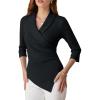 imageGRACE KARIN Women Dressy Wrap Work TopsV Neck Business Casual Blouses 34 Sleeve Ruched Elegant ShirtsBlack