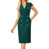 imageGRACE KARIN Women Work Bodycon Dresses 2025Business Office Midi Cap Sleeve Button Pencil Formal Outfits with PocketsDark Green