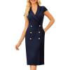 imageGRACE KARIN Women Work Bodycon Dresses 2025Business Office Midi Cap Sleeve Button Pencil Formal Outfits with PocketsNavy Blue