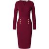 imageGRACE KARIN Womens 2025 Fall Henly V Neck Business Work Dress Long Sleeve Bodycon Midi Elegant Office Sheath DressWine Red