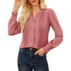 imageGRACE KARIN Womens Business Dressy Casual Blouses Pleated Long Sleeve Button Down Shirts V Neck Work Office Tops Loose FitGrey Pink