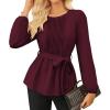 imageGRACE KARIN Womens Dressy Tops Fall Long Sleeve Blouses Elegant Pleated Business Work Shirts Trendy Outfit 2025Wine Red