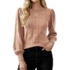 imageGRACE KARIN Womens Long Lantern Sleeve Crew Neck Crochet Top Hollow Out Fall Pullover SweaterApricot