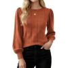 imageGRACE KARIN Womens Long Lantern Sleeve Crew Neck Crochet Top Hollow Out Fall Pullover SweaterCaramel