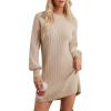 imageGRACE KARIN Womens Mock Neck Long Lantern Sleeve Sweater Dress 2025 Oversized Casual Knit Pullover Tunic DressApricot