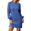 imageGRACE KARIN Womens Mock Neck Long Lantern Sleeve Sweater Dress 2025 Oversized Casual Knit Pullover Tunic DressBlue