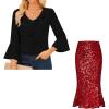imageGRACE KARIN Womens Sequin Skirt ampamp V Neck Ruffle Tops Set Elastic High Waist Ruffled Hem Night Out Party