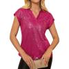 imageGRACE KARIN Womens Sequin Tops 2025 Cap Sleeve Sparkly Tops Glitter Party Dressy Blouses Fall V Neck Club Concert ShirtsRose Red