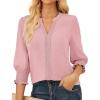 imageGRACE KARIN Womens Tops Dressy Casual 34 Lantern Sleeve Lace Trim V Neck Tunics Business Work Blouses Trendy Fashion 2025Pink