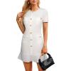 imageGRACE KARIN Womens Tweed Dress 2025 Summer Short Sleeve Button Bodycon Elegant Work Mini Dress Casual Dresses with PocketWhite
