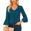 imageGRACE KARIN Womens V Neck Ruffle Tops 34 Sleeve Tops Business Casual Blouses Dressy Shirts Lace Patchwork ShirtsPeacock Blue