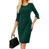 imageGRACE KARIN Work Dresses for Women 2025 34 Sleeve Sheath Business Dress Ruched Bodycon Office Cocktail DressDark Green