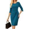 imageGRACE KARIN Work Dresses for Women 2025 34 Sleeve Sheath Business Dress Ruched Bodycon Office Cocktail DressPeacock Blue