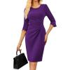 imageGRACE KARIN Work Dresses for Women 2025 34 Sleeve Sheath Business Dress Ruched Bodycon Office Cocktail DressPurple