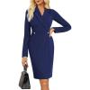imageGRACE KARIN Work Dresses for Women 2025 Long Sleeve Business Dress Elegant Wrap Church Office Sheath Dress with PocketsNavy Blue