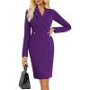 imageGRACE KARIN Work Dresses for Women 2025 Long Sleeve Business Dress Elegant Wrap Church Office Sheath Dress with PocketsPurple
