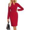imageGRACE KARIN Work Dresses for Women 2025 Long Sleeve Business Dress Elegant Wrap Church Office Sheath Dress with PocketsRed