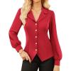 imageGRACE KARIN Work Shirts for Women Lantern Long Sleeve V Neck Blouse Button Down Elegant Business Office TopRed
