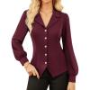 imageGRACE KARIN Work Shirts for Women Lantern Long Sleeve V Neck Blouse Button Down Elegant Business Office TopWine Red