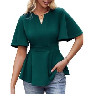 imageGRACE KARIN 2025 Womens Elegant V Neck Peplum Tops Short Bell Sleeve Chiffon Shirts Tops Blouse